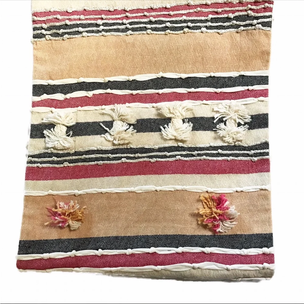 Pier 1 Imports Embellished Tassel Striped Table Runner NWT